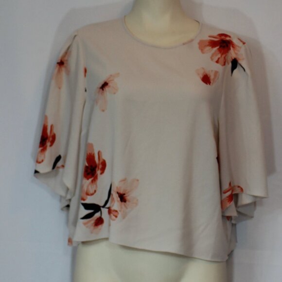 Aritzia Wilfred Cambria Floral cropped cream 3/4 sleeve  Blouse size Large - Picture 2 of 7